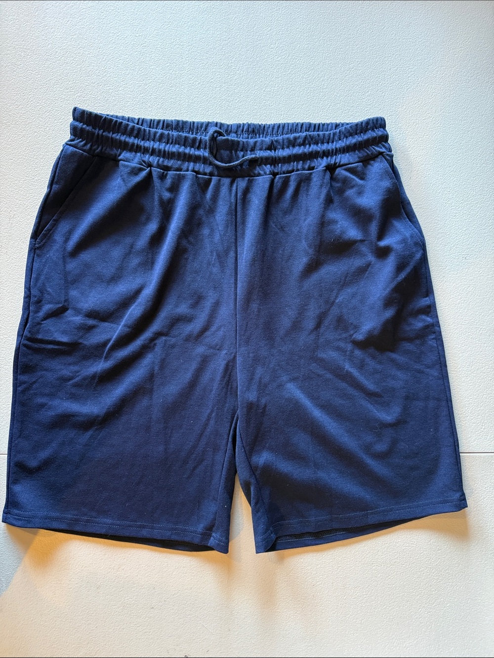 URRU Men's Navy Blue Knit Drawstring Athletic Workout Shorts Size Large